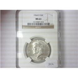 1964-D KENNEDY HALF DOLLAR NGC MS63