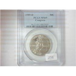 1989-D CONGRESS HALF DOLLAR PCGS MS69