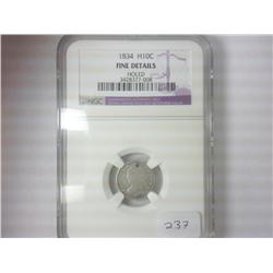 1834 BUST HALF DIME NGC FINE DETAILS HOLED