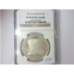 1987-S CONSTITUTION SILVER DOLLAR NGC PF68