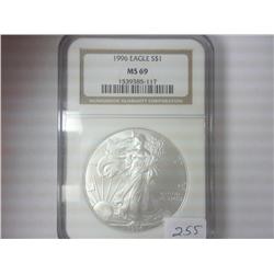 1996 AMERICAN SILVER EAGLE NGC MS69
