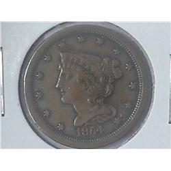 1854 US HALF CENT (AU) TINY SCRATCH ON OBV.