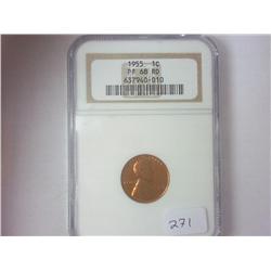 1955 LINCOLN CENT NGC PF68 RD