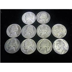 10 ASSORTED 35% SILVER JEFFERSON WAR NICKELS