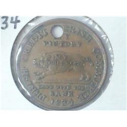 1834 HARD TIMES TOKEN HT-10 RUNNING BOAR HOLED
