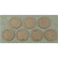 7 Diff Date Liberty V Nickels 1899-1912 -All Nice Coins