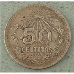 Mexico 1920 50 Centavos Silver Coin -Nice Detail