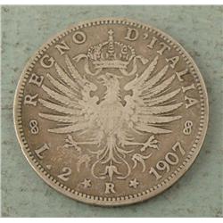 Italy 1907 Silver Lira Italian Coin -Rare