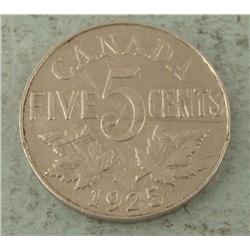 1925 Canada 5 Cent Coin -Key Date, Nice