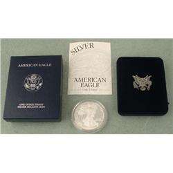 2001 W Proof American Eagle Silver Dollar w/Box, COA