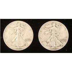 1942-D, 1943 Silver Standing Liberty Half Dollars -Nice
