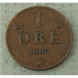1886 Sweden 1 Ore Coin -Top Grade