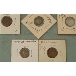 Lot 5 Old Canadian 1 & 5 Cent Coins, 3 Silver -All Nice