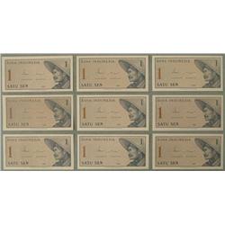 9 Pcs of Indonesia 1 Sen Currency- Uncirculated