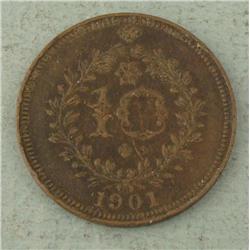 1901 Portugal 10 Reis High Grade Coin