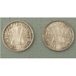 2 Gem UNC Australia 3 Pence 1943 Silver Coins
