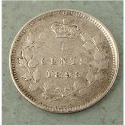 1893 Hi-Grade Canada 5 Cent Silver Coin