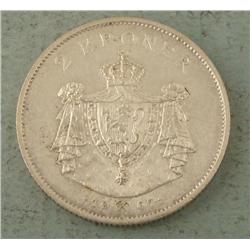 Hi Grade Proof Like 1907 Norway 2 Kroner Coin -Rare