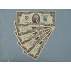 (5) 1976 $2 Bills Consecutive # G Mint Chicago Notes CU