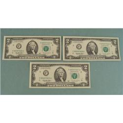 3 Consecutive # 1995 $2 Bill Mint Mark  F  CU (Atlanta)