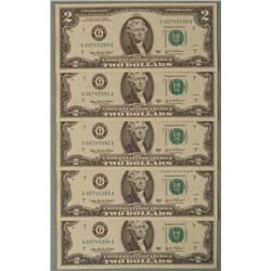 5 Consec # 2003A $2 G Notes Two Dollar Bills Chicago CU