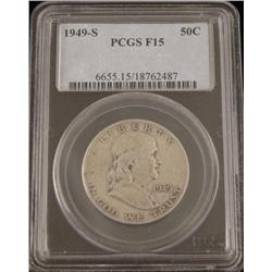 1949S PCGS F15 Franklin Silver Half Dollar