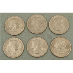 6 Diff Gem UNC Susan B. Anthony Dollars 1979, 80, 99