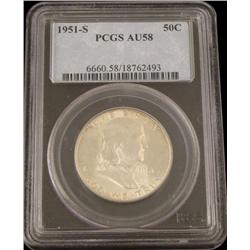1951 S Franklin Silver Half Dollar PCGS AU58 -Nice Coin