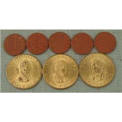 5 Diff WWII OPA Red Point Tokens, 3 Presidential Medals