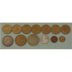 Lot 13 Coins Mexico Centavos, Pesos 1921-1973, 2 Silver