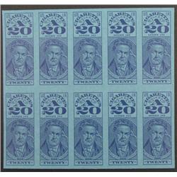 10 Cigarette Tax Revenue Stamps Class A 20 Uncut Sheet