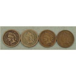 4 Early Date Indian Cents Pennies 1859, 60, 90, 1903