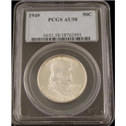 1949 PCGS AU58 Silver Franklin Half Dollar