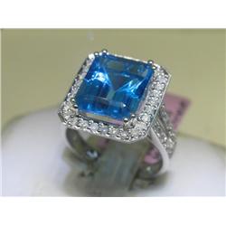 Michael Christoff 14K Wht Gold Blue Topaz Diamond Ring