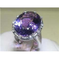 14K White Gold Purple Amethyst Diamond Ring Size 6 1/2
