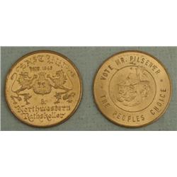 2 Old Pilsener East Inn Beer Garden Bar Tokens Gold Tn