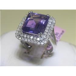14K White Gold Purple Amethyst Diamond Ring Size 6 1/2