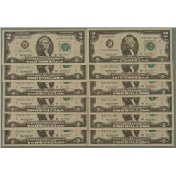 12 Consecutive 2003A $2 Bills G Mint Mark Notes Chicago