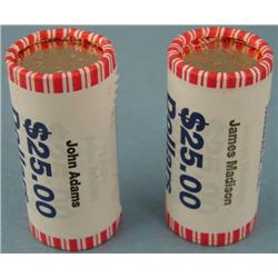 2 Bank Rolls 2007D Madison/ Adams Dollars Gem Unc