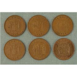 1 Lot (6) Jamaica One Cent Coins 1969, 1971