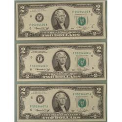 3 UNC Consec # 1976 $2 Bills, Notes F Mint Atlanta