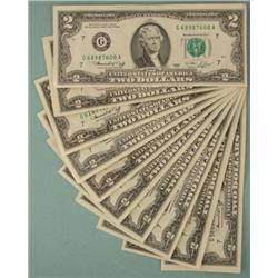 (10) 1976 $2 Notes Two Dollar Chicago Bills