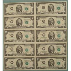 10 Consecutive # 2003-A $2 Bills J Mint Kansas City CU