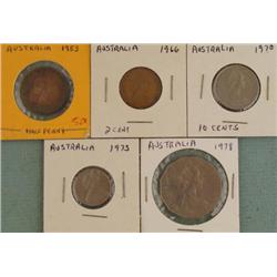 5 Nice Australian Vint Coins Cents Half Penny 1953-1978