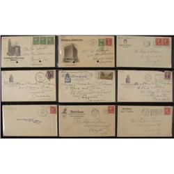 9 Hotel Envelopes w/ Stamps Wellington, Kirwan, Donvan