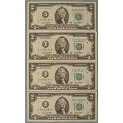 4 Consec # 2003A $2 Notes G Mint Bills Chicago CU