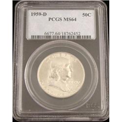 1959D Franklin Silver Half Dollar PCGS MS64