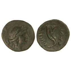 Semis. -  192 a.C. -  VIBO VALENTIA. -  Anv.: Cabeza de Hera a derecha, detrás S. Rev.: Doble cornuc