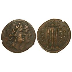 Tetras. -  203-89 a.C. -  RHEGION. -  Anv.: Bustos laureados de Apolo y Artemisa superpuestos a dere