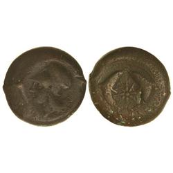 Litra. -  344-336 a.C. -  (TIEMPO DE TIMOLEON). -  SIRACURA. -  Anv.: Cabeza de Atenea con casco cor